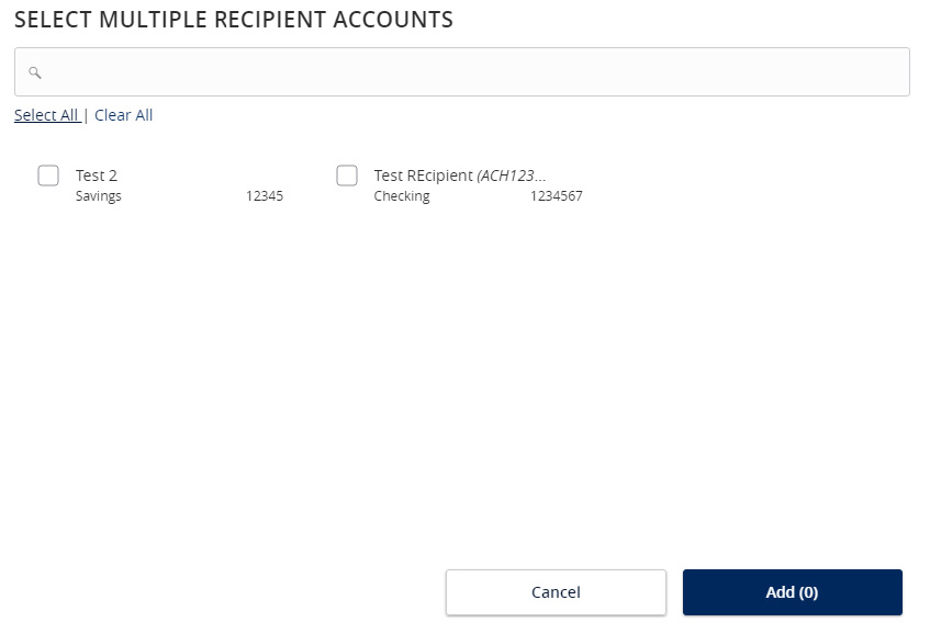 Image of Select Multiple Recipient Accounts and where to locate the Add button.