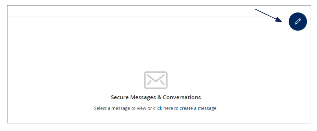 Image of Secure Messages and Conversations page showing where to select the pencil icon.