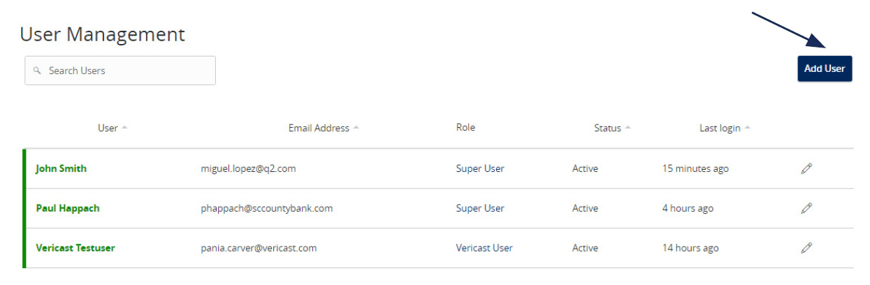 Image of User Management and where to locate the Add User button.