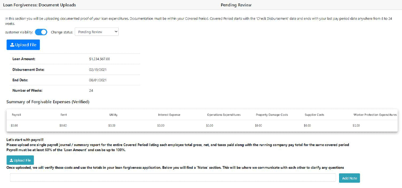 Screenshot of loan portal showing the Upload File button